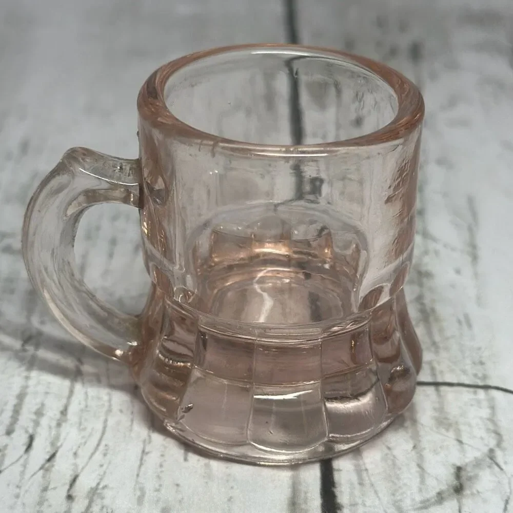 Vintage Pink Depression Glass‎ Miniature Beer Mugs Shot Glass